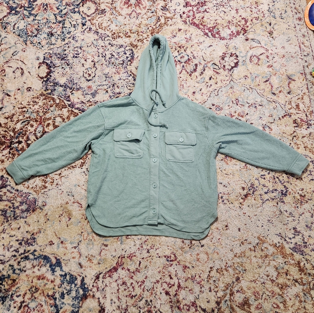 American Eagle Hooded Ribbed Oversized Shirt Jacket Shacket Size Large